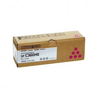Оригинальный лазерный картридж Ricoh SP C360HE 408186 для Ricoh SP C360DNw/ C360SNw/ C360SFNw/ C361SFNw, пурпурный, 6000 страниц