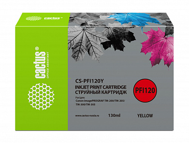 Картридж струйный Cactus CS-PFI120Y желтый (130мл) для Canon imagePROGRAF TM-200/TM-205/TM-300/TM-305
