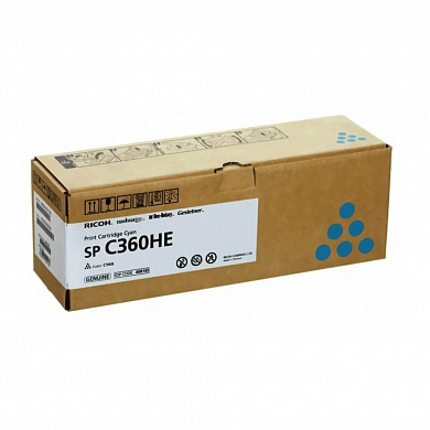 Оригинальный лазерный картридж Ricoh SP C360HE 408185 для Ricoh SP C360DNw/ C360SNw/ C360SFNw/ C361SFNw, голубой, 6000 страниц