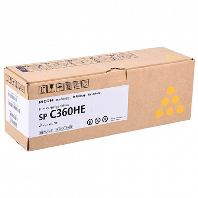 Оригинальный лазерный картридж Ricoh SP C360HE 408187 для Ricoh SP C360DNw/ C360SNw/ C360SFNw/ C361SFNw, желтый, 6000 страниц
