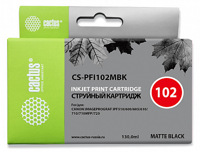 Картридж струйный Cactus CS-PFI102MBK черный матовый (130мл) для Canon iPF500/iPF600/iPF700/ MFP M40/iPF765/LP17/LP24