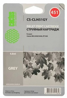 Картридж струйный Cactus CS-CLI451GY серый (10.2мл) для Canon MG6340/5440/IP7240