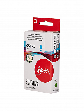 Струйный картридж Sakura CN046AE (№951XL Cyan) для HP, голубой, 26 мл., 1500 к.